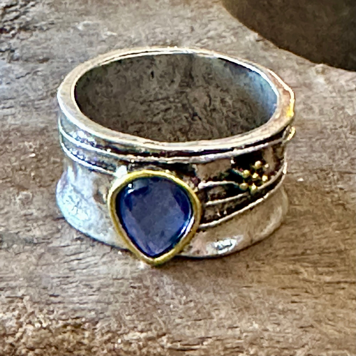 Blue Ocean- Modeled Silver and Gold Ring