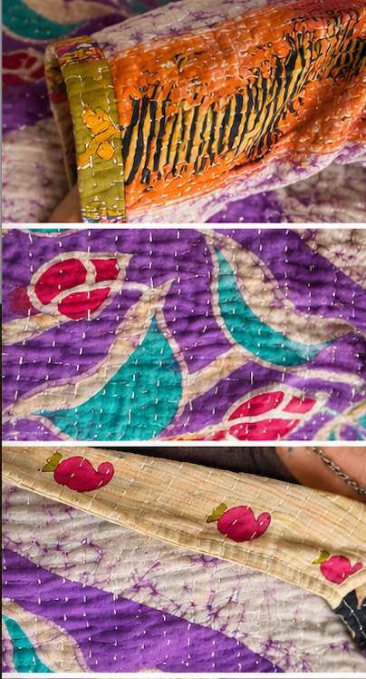 Wanderer Reversible Kantha Robe Button Front - Purple & Blue