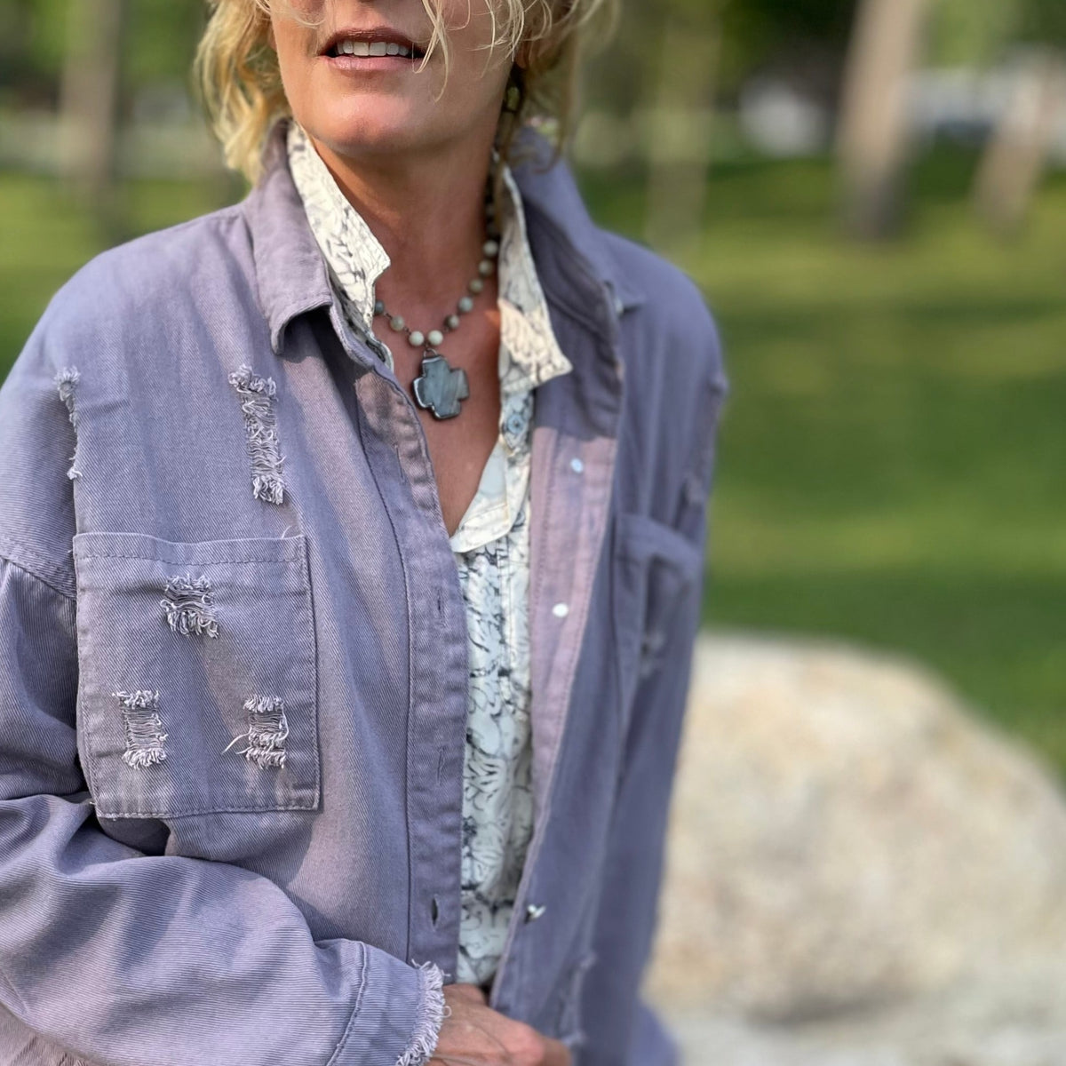 Denver Distressed Lavender Work-shirt.
