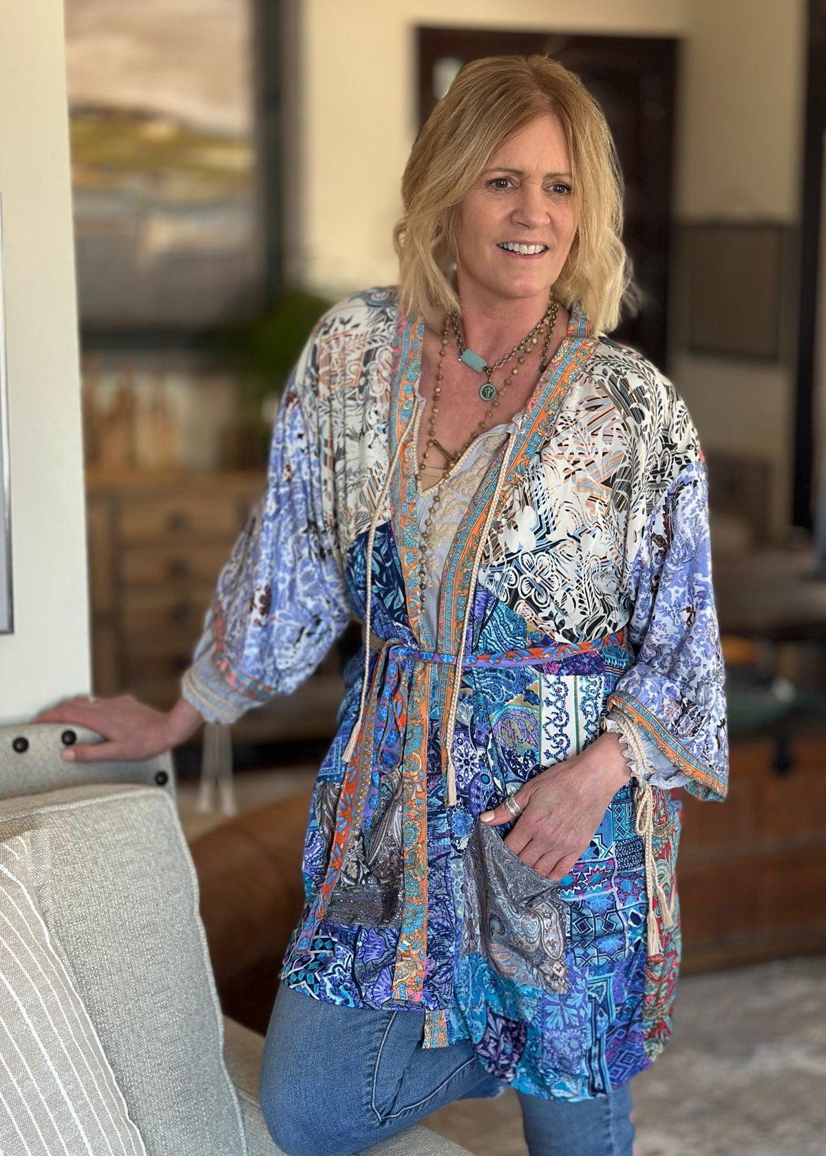 Topangea Silk Sari Robe - New Light Blue