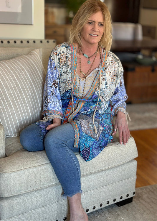 Topangea Silk Sari Robe - New Light Blue