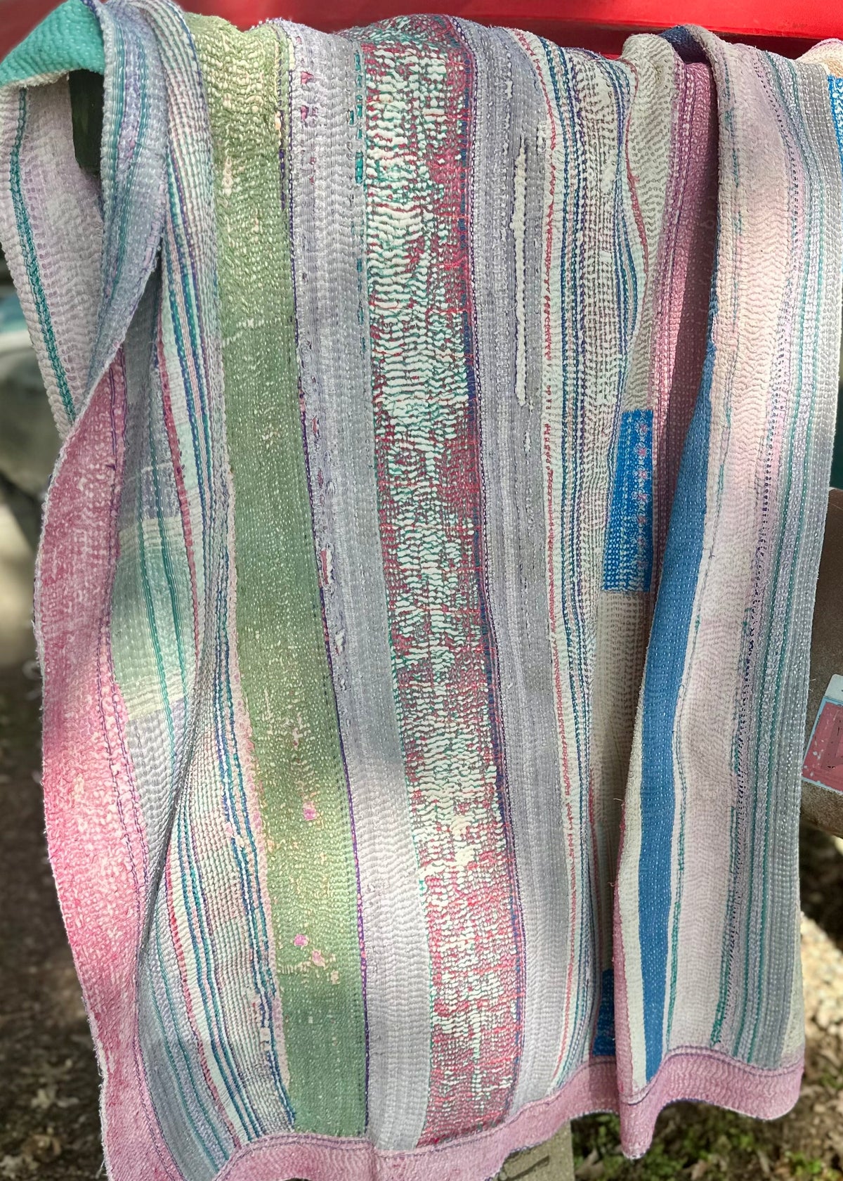 Theodora Reversible Kantha Quilts. Blue, Green, Pink  Set of 3