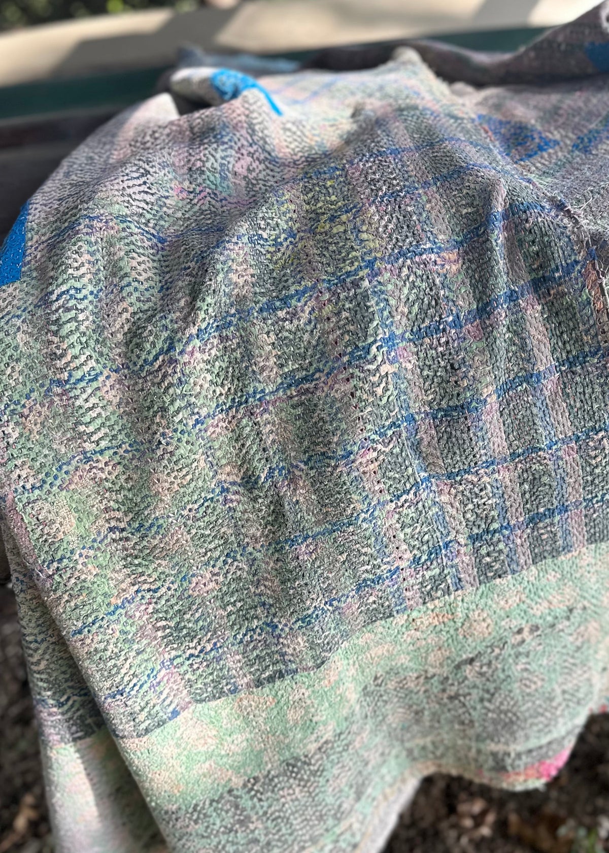 Theodora Reversible Kantha Quilts. Blue, Green, Pink  Set of 3