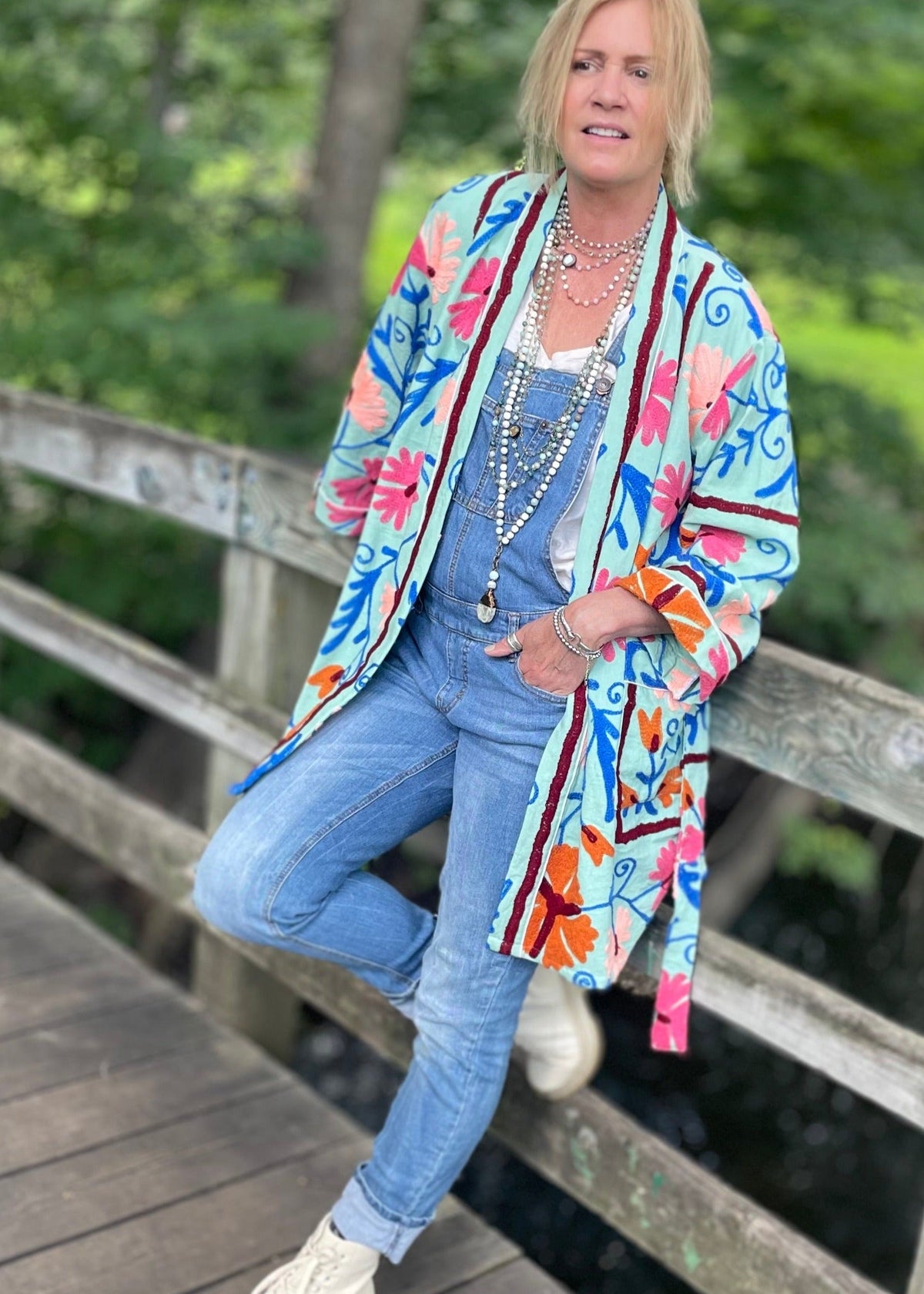 Hand Embroidered Suzani Robe - Blue.