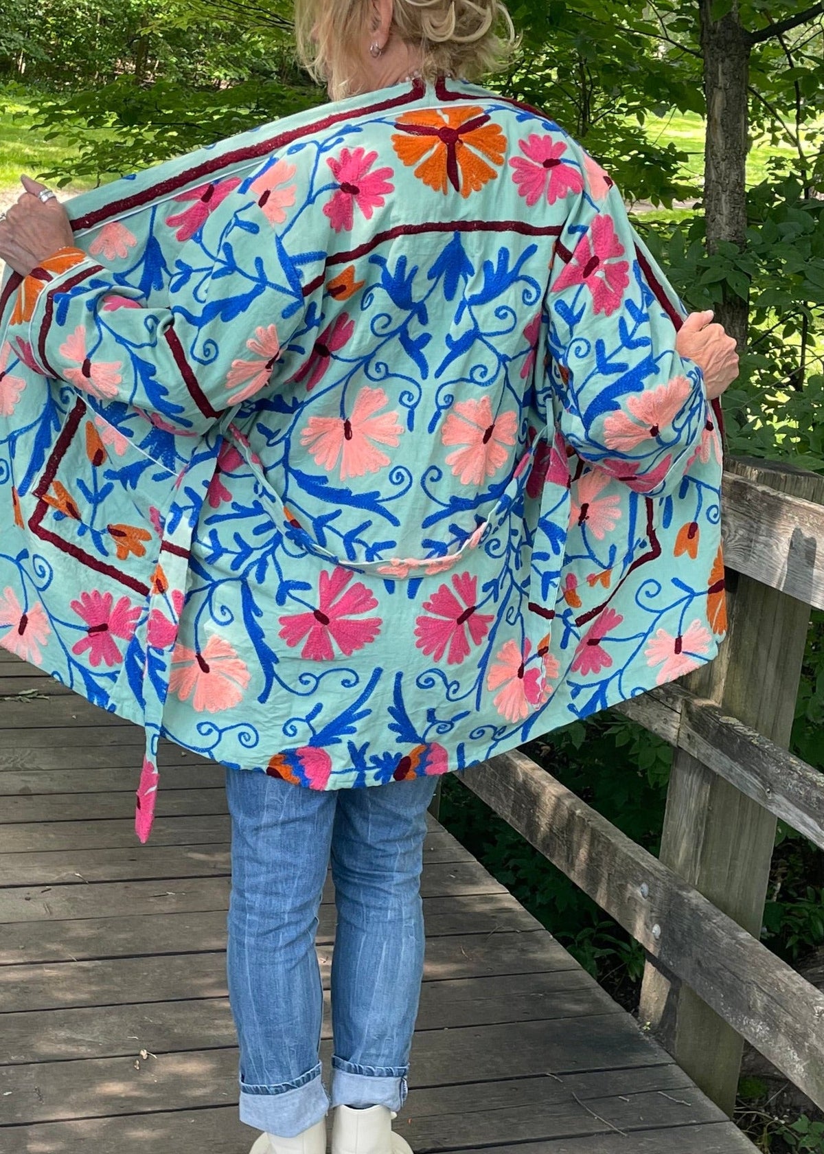 Hand Embroidered Suzani Robe - Blue.