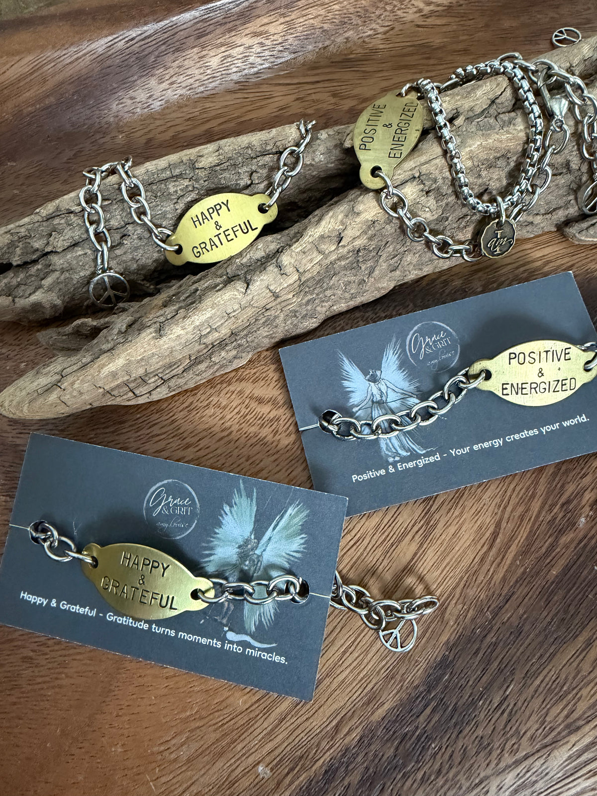 Grace & Grit Affirmation Bracelet – Hand-Stamped Brass Tag