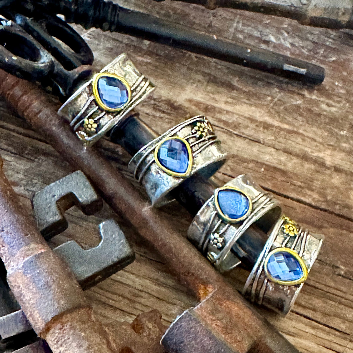 Blue Ocean- Modeled Silver and Gold Ring