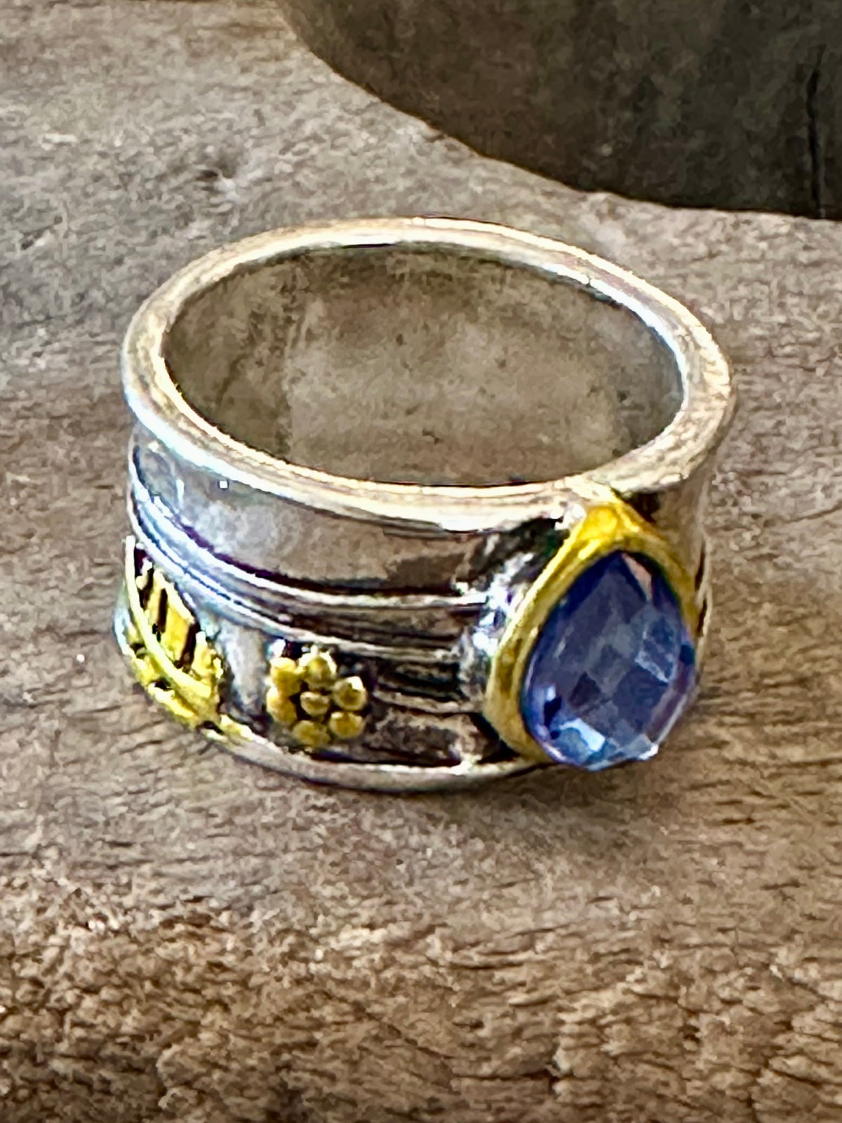 Blue Ocean- Modeled Silver and Gold Ring