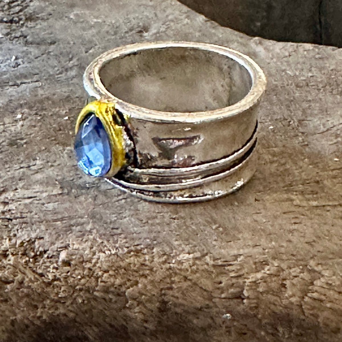 Blue Ocean- Modeled Silver and Gold Ring