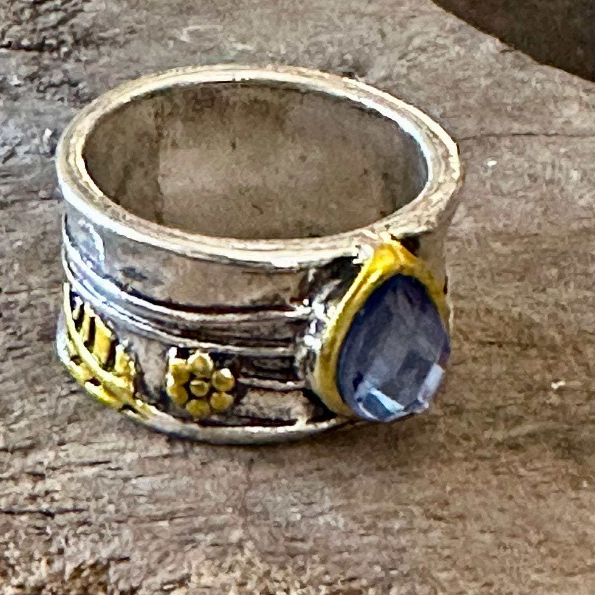 Blue Ocean- Modeled Silver and Gold Ring