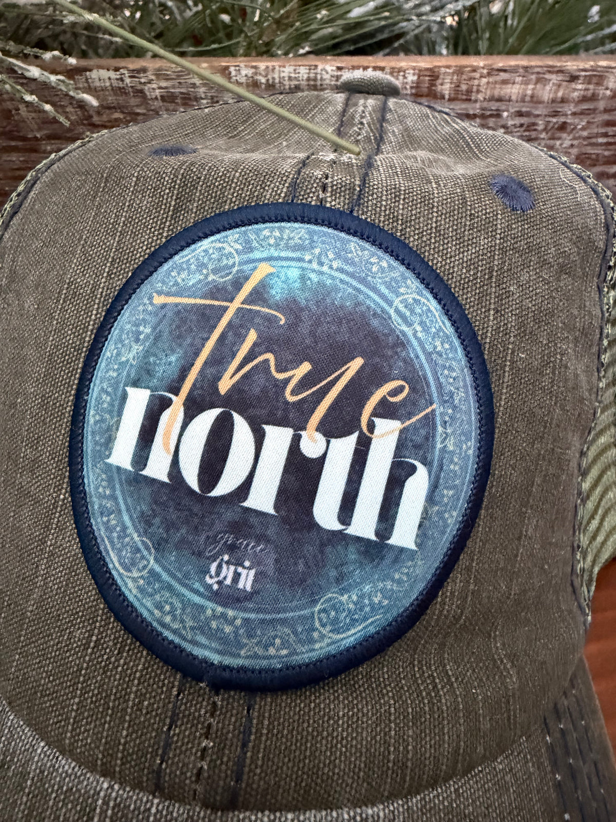 Distressed Trucker Hats - Vintage Cotton, Unstructured, Washed, Velcro Closure, Patches with Inspiring Messages - True North