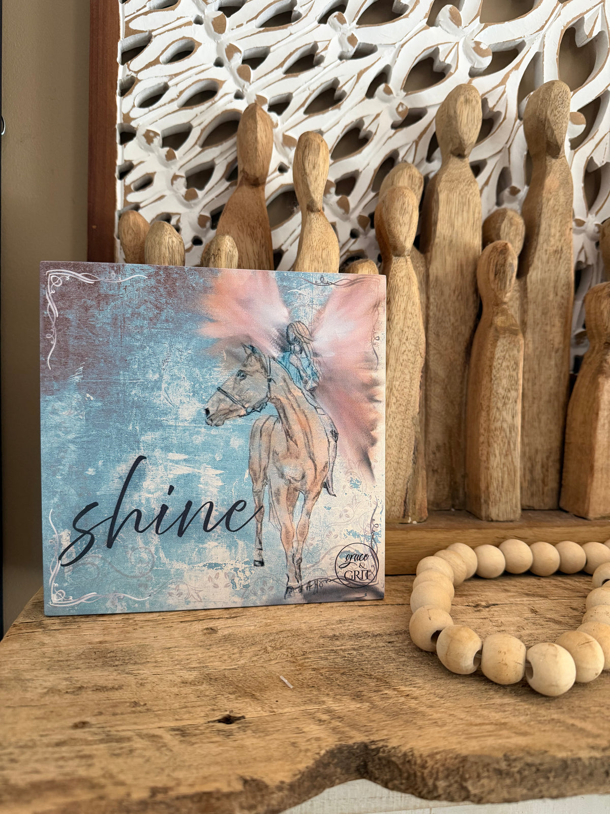 Shine 7x7 Composite Wood Art Sign – Angel on Horse