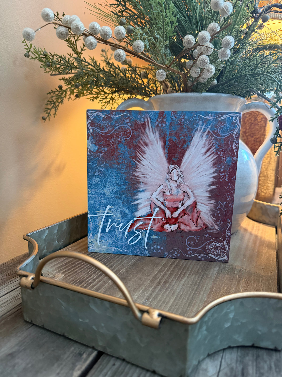 Trust 7x7 Composite Wood Art Sign – Barefoot Angel