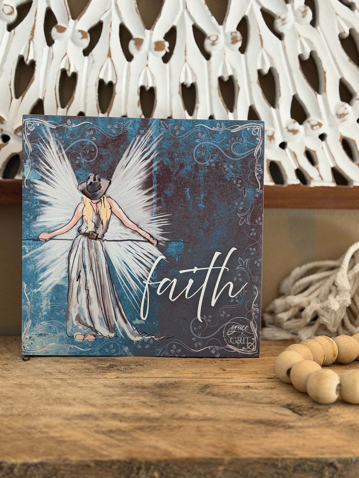 Faith 7x7 Composite Wood Art Sign – Cowgirl Angel