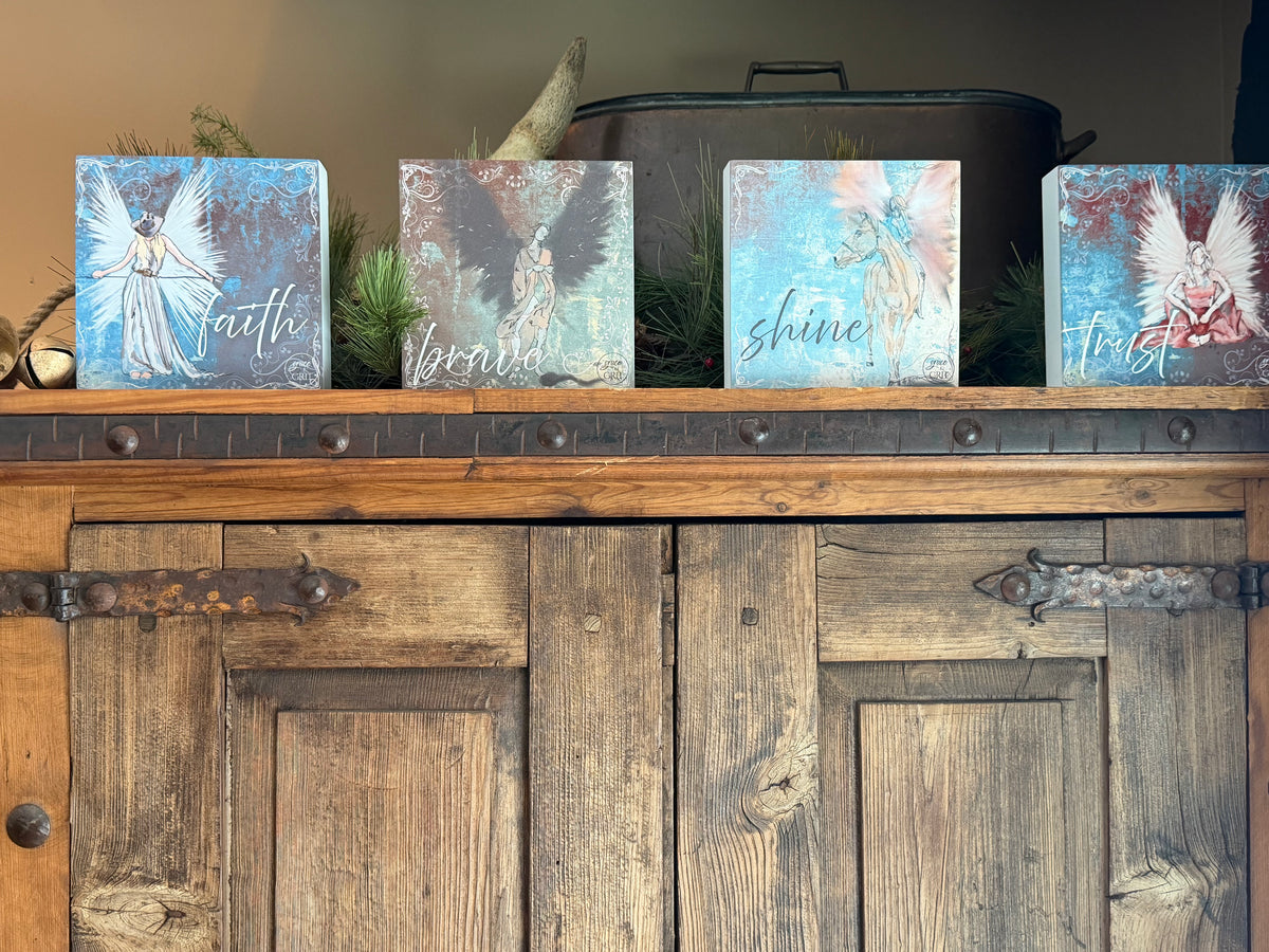 Shine 7x7 Composite Wood Art Sign – Angel on Horse