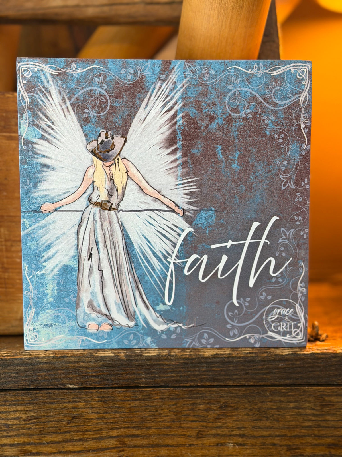 Faith 7x7 Composite Wood Art Sign – Cowgirl Angel
