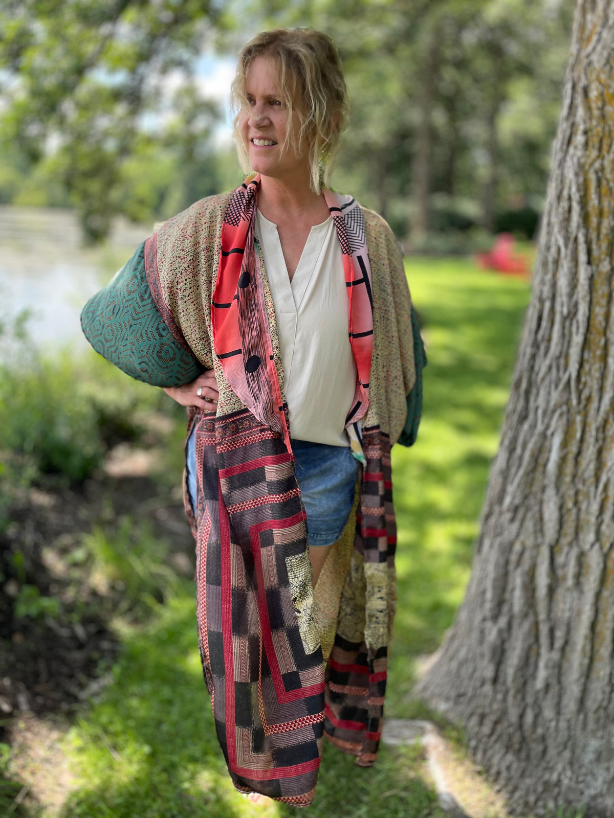 The Hey Delilah Silk Duster Kimono - Tan, Green