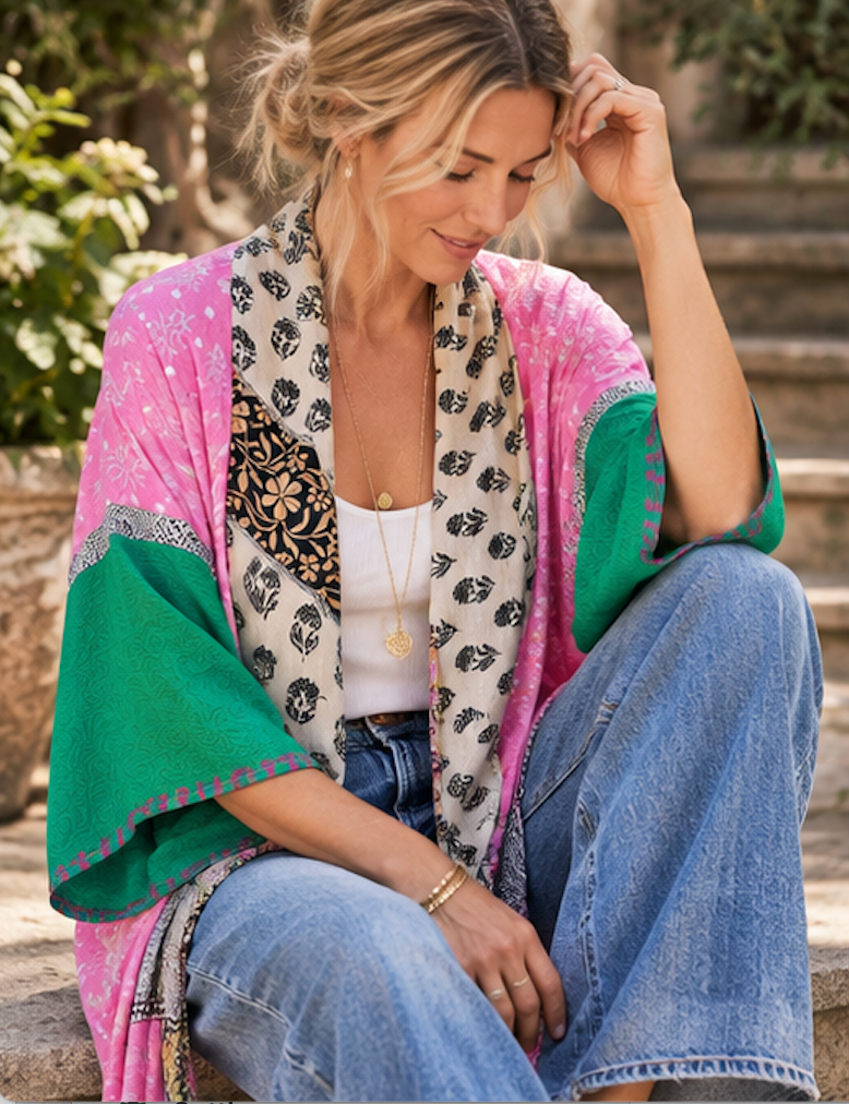 The Wanderlust Recycled Silk Duster Garden Party  - One of a Kind